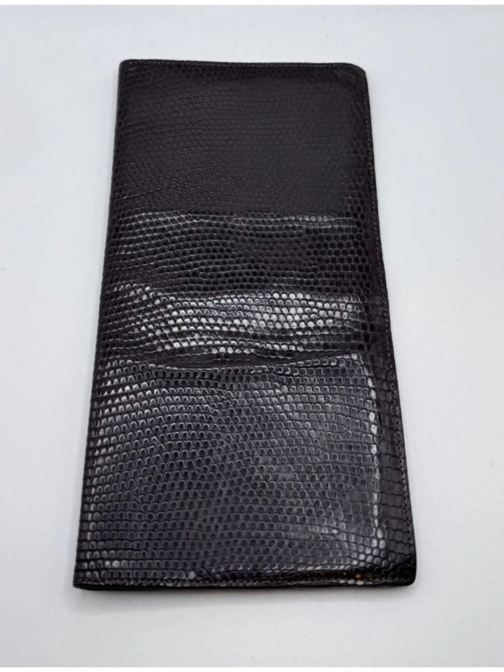 Tiffany & Co Embossed Brown Leather Slim Wallet Checkbook Cover Card Holder